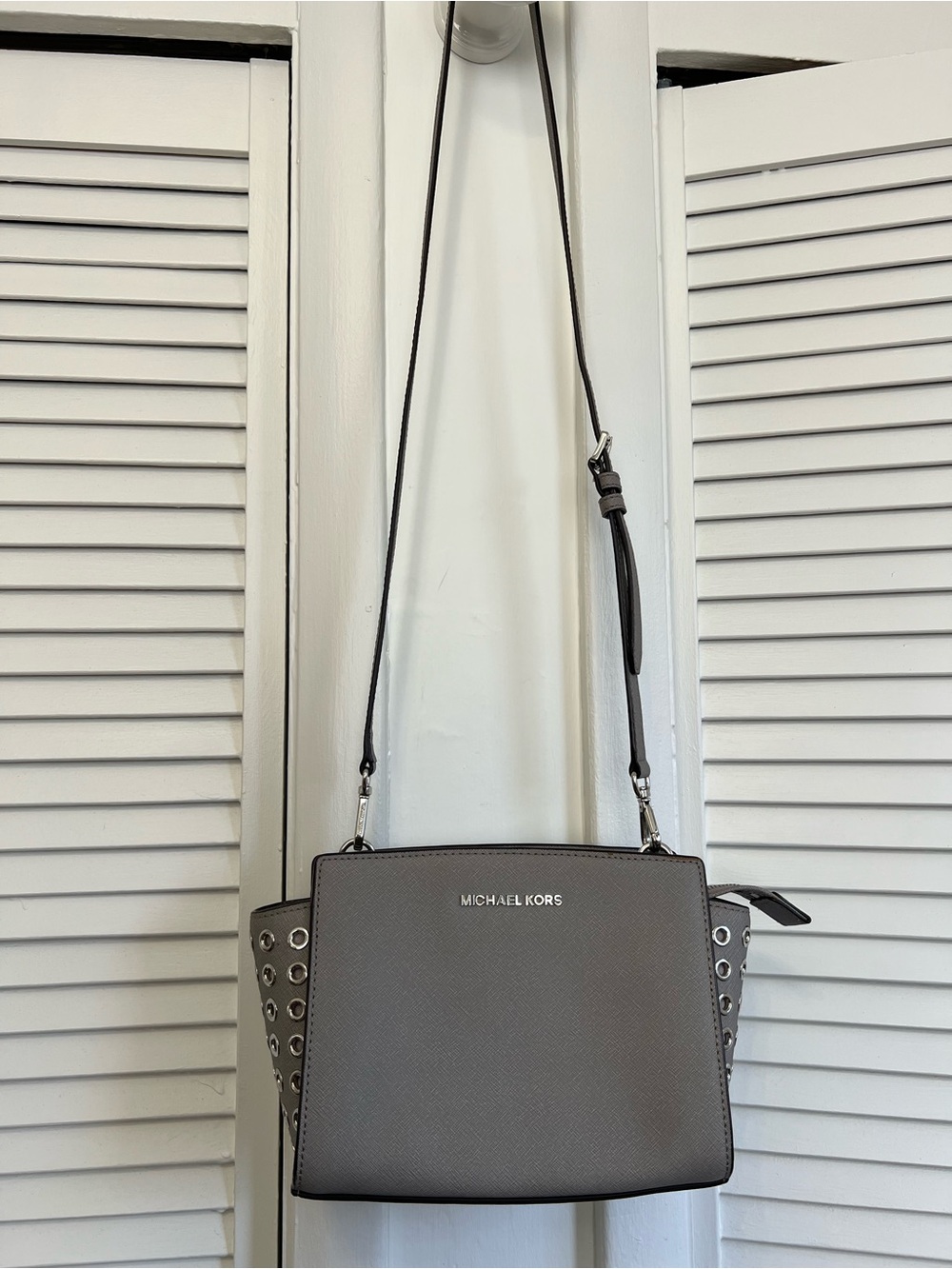 Michael Kors Gray Saffiano Crossbody with Eyelet Detail